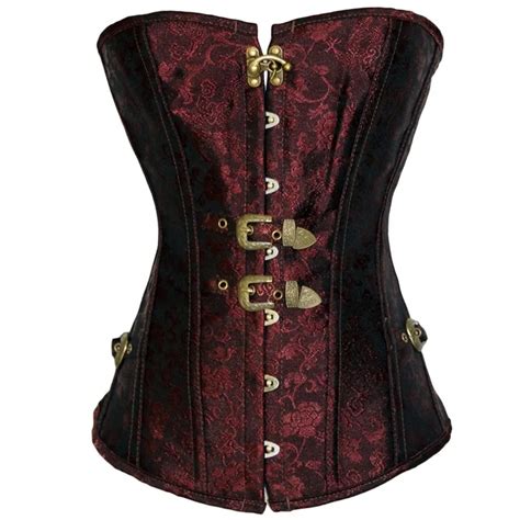 Nefutry Dark Red Gothic Corsets And Bustiers Steampunk Corset Top Sexy Waist Trainer Corset