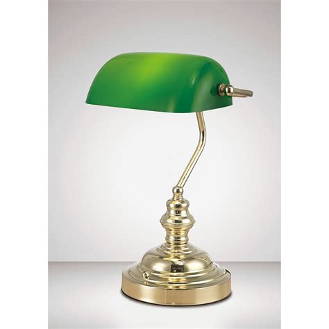 The fargo tiffany desk lamp is a beautifully understated design comprising of clean lines and diamond shaped detailing fargo tiffany bankers desk lamp tiffany glass dark bronze effect requires 1 x e27 25w max lamp in line. Deco Morgan Single Light Bankers Desk Lamp in Polished Brass Finish Complete with Green Glass ...