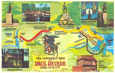 Postcard Gems Map The Midnight Ride Of Paul Revere