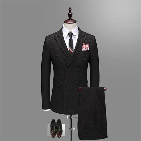 Men's double breasted suit extra slim fit grey tonal prince of wales plaid suit $110. OSCN7 Double Breasted Suit Men Slim Fit Leisure Office ...