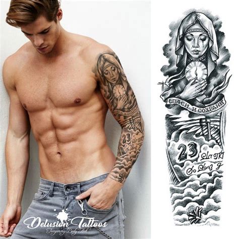 Apply our tattoos on your arm, neck, leg, back, you decide! Full sleeve realistic temporary tattoo Beckham angel 23 ...