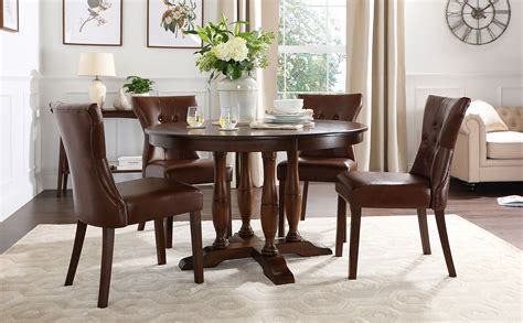 The chair will add vintage charm to your home's décor. Highgrove Round Dark Wood Dining Table with 4 Bewley Club ...