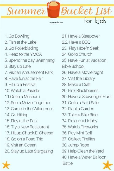 Summer Bucket List For Kids Free Printable And Ideas Crystal Carder