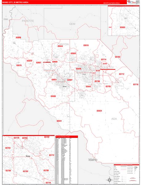 Boise City Id Metro Area Wall Map Red Line Style By Marketmaps Mapsales