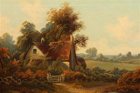 19th Century Oil On Canvas Of English Cottage