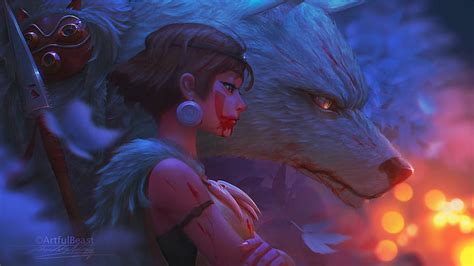 Free anime live / animated wallpapers. HD wallpaper: Princess Mononoke, wolf, profile, women ...