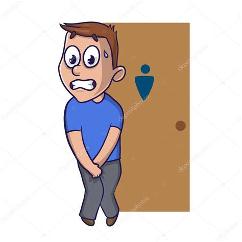 Stressed Guy Wanting To Pee Stands In Front Of A Wc Door Isolated