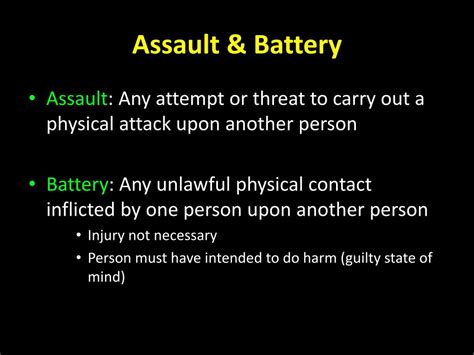 Ppt Assault And Battery Are Often Mentioned Together But They Are In