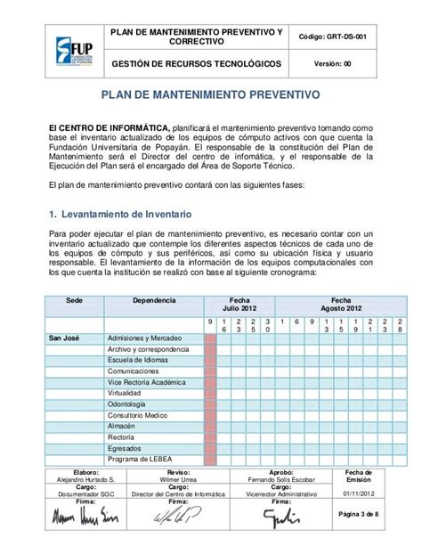 Plan De Mantenimiento Preventivo Y Correctivo