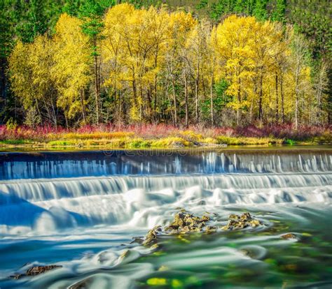 Autumn Colors Wenatchee River Leavenworth Washington Stock Photo