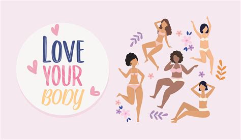 Love Your Body Poster With Women In Underclothes On Pink Background
