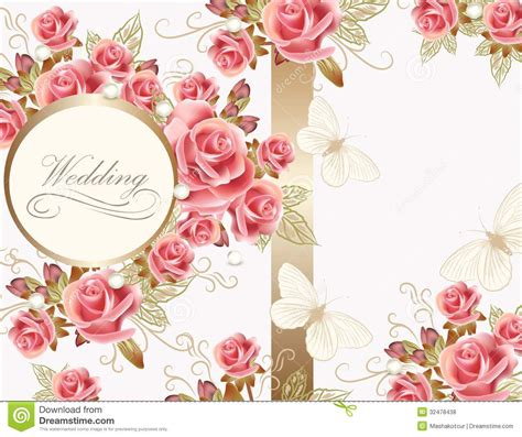 Wedding Greeting Card Design With Roses Stock Vector