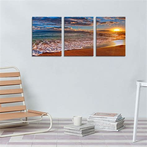 Hlj Arts Sunrise Theme 3 Panels Canvas Wall Decor Blue Skyline Sea