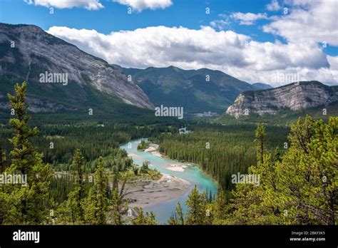 Aerial View Of Bow River Valley Banff National Park Alberta Canada
