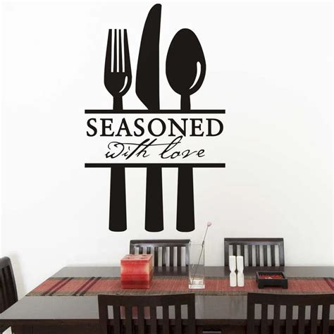 diy modern decor spoon fork knife kitchen wall sticker seasoned with love quotes wall decals