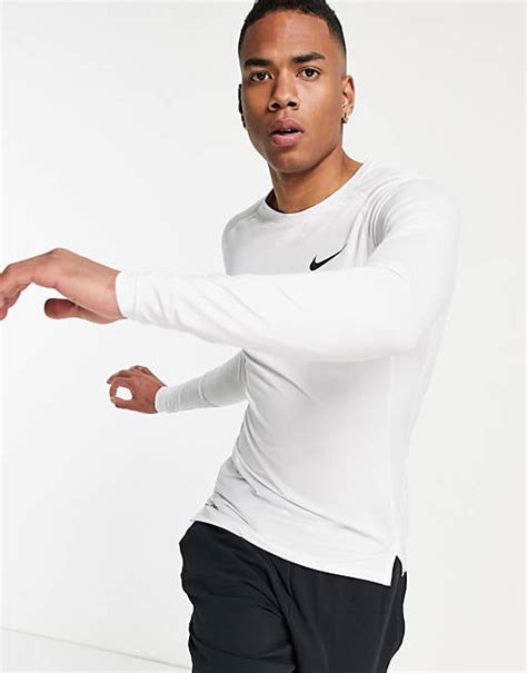 Nike Pro Training Long Sleeve Base Layer Top In White Asos