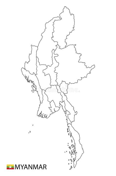 Myanmar Map Black And White Detailed Outline Regions Of The Country Stock Illustration