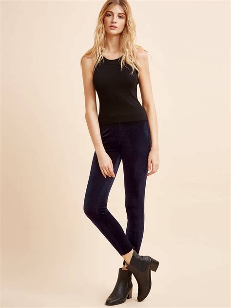 Elastic Waist Band Velvet Leggings Sheinsheinside