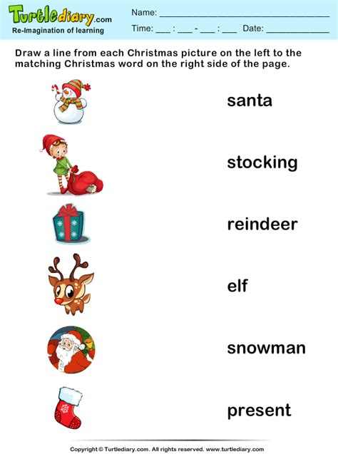Christmas and winter worksheets and printouts. Match Christmas Words and Pictures Worksheet - Turtle Diary