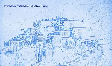 Potala Palace Lhasa Tibet Blueprint Drawing Digital Art By Motionage