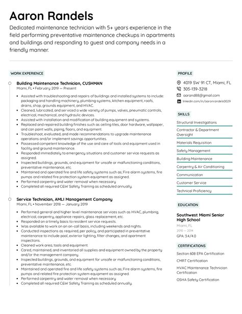 Maintenance Technician Resume Example And Writing Tips For 2022