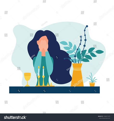 Jewish Woman Cover Eyes Recite Blessing Stock Vector Royalty Free 1250671375 Shutterstock