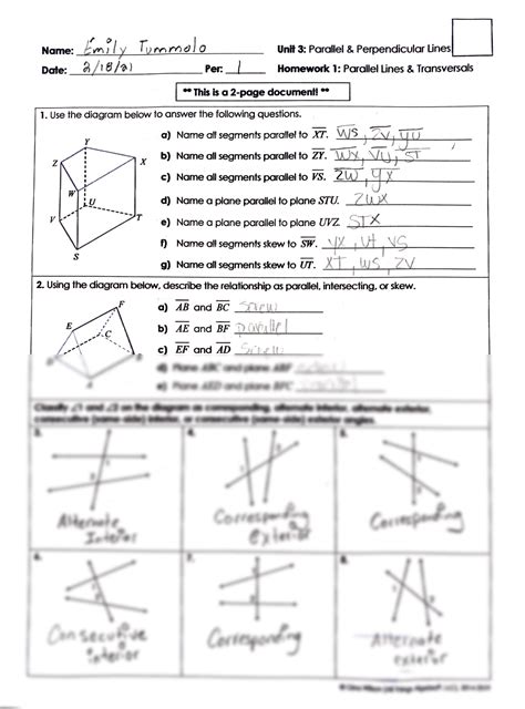 Parallel Lines Transversal Worksheet