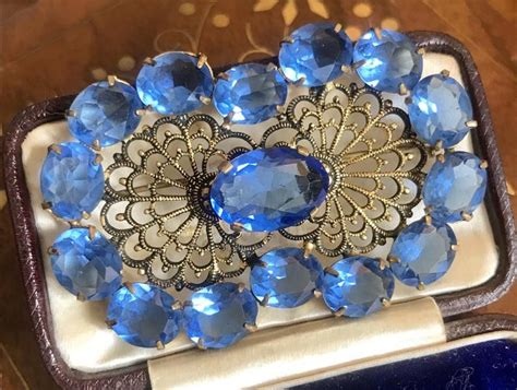 Vintage Crystal Brooch Blue Brooch Art Deco Brooch 1920s Etsy Uk