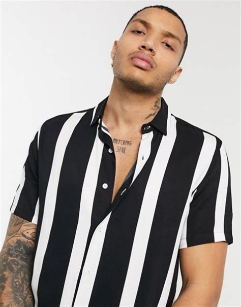 Black And White Vertical Striped Shirt For Men Bofrike