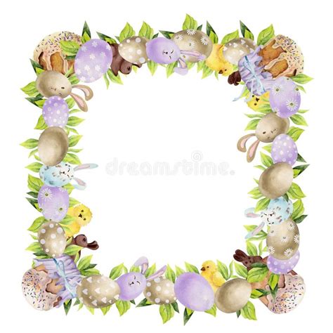 Watercolor Hand Drawn Easter Celebration Clipart Border Frame With
