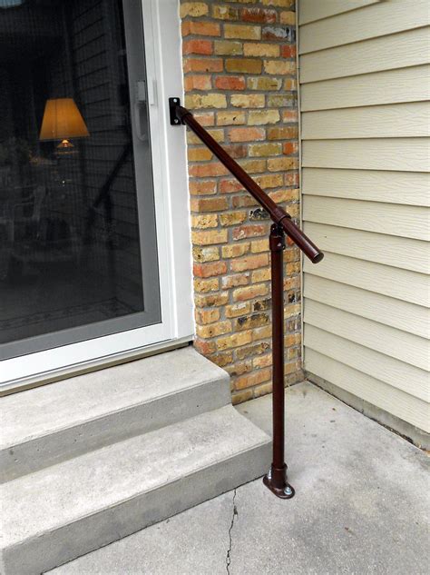 Stone walkway 1 step black safety handrail, one step hand rail for outdoor or indoor stairs, railing, wrought iron, , victorian, metal this is a very strong, decorative handrail, that is made of solid steel,handcrafted by a certified welder, with over 25 years of experience !!! Stair Railing Ideas - Our Customers Share their Step Handrail Installations