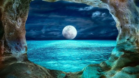 View Of Full Moon From Ocean Cave