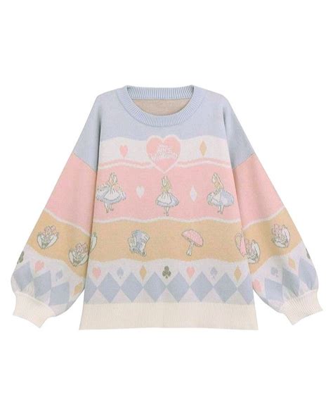 Kawaii Sweater Long Sleeve Sweater Alice In Wonderland Round