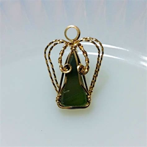 Stained Glass And 1420 Gold Filled Wire Wrapped Angel Pin 11793