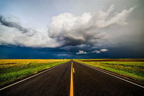 Hd Wallpaper Gray Asphalt Road Path Under White And Blue Sky Storm