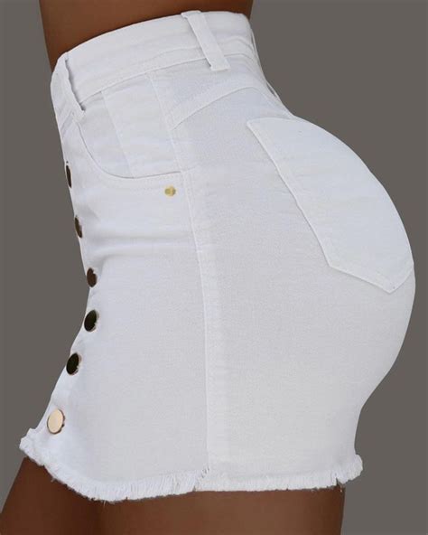 High Waist Pocket Button Design Denim Skirts Online Discover Hottest