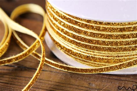 Gold Velvet Glitzy Glitter Ribbon 5mm Wide Sparkly Ribbon Etsy Uk