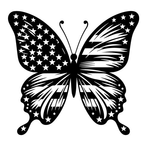 Free American Flag Butterfly Black And White Svg Vector File For Laser