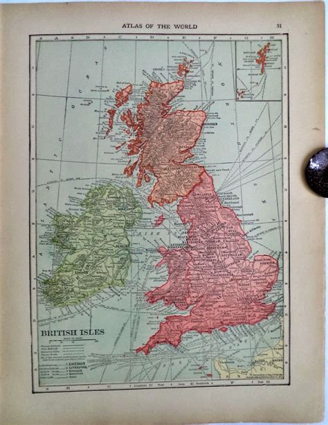 Double Antique Hammond Map British Isles England Wales 1912 Cities