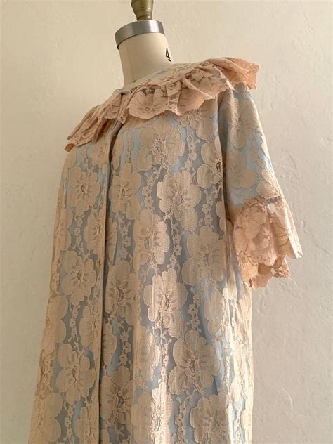 Vintage S Floral Lace Robe Lounge Dress Hostess Dress