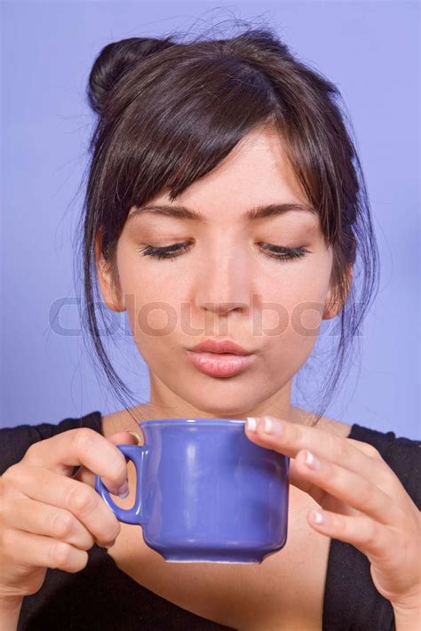 Portrait Of Beautiful Girl Drinking Coffee Stock Image Colourbox