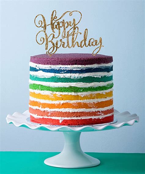 Rainbow Cake With Gold Glitter Happy Birthday Cake Topper Happy