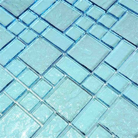 Iridescent Clear Glass Pool Tile Aqua Mixed Mineral Tiles