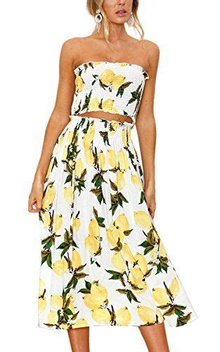 angashion women s floral crop top maxi skirt set 2 piece outfit dress lemon s 19 99 floral skirt