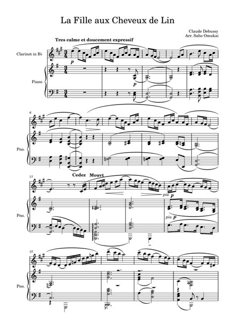 c debussy la fille aux cheveux de lin for clarinet and piano sheet music c debusy clarinet solo