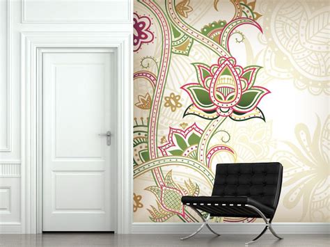 Oriental Floral Design Wall Mural Wall Murals Interior Wall Design