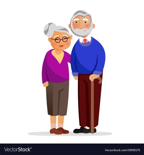 Happy Granny And Grandpa Standing Together And Vector Image