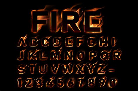 Fire Alphabet On Black Background Stock Illustration Download Image
