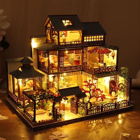 Sellclub 124 Scale Led Light Diy Miniature Wooden Villa Dollhouse Kit