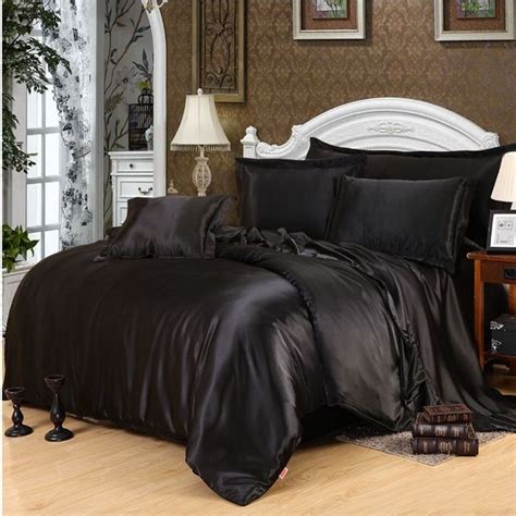 Imitate Silk Home Textile Bedding Set 4pcs Black Satin Duvet Cover